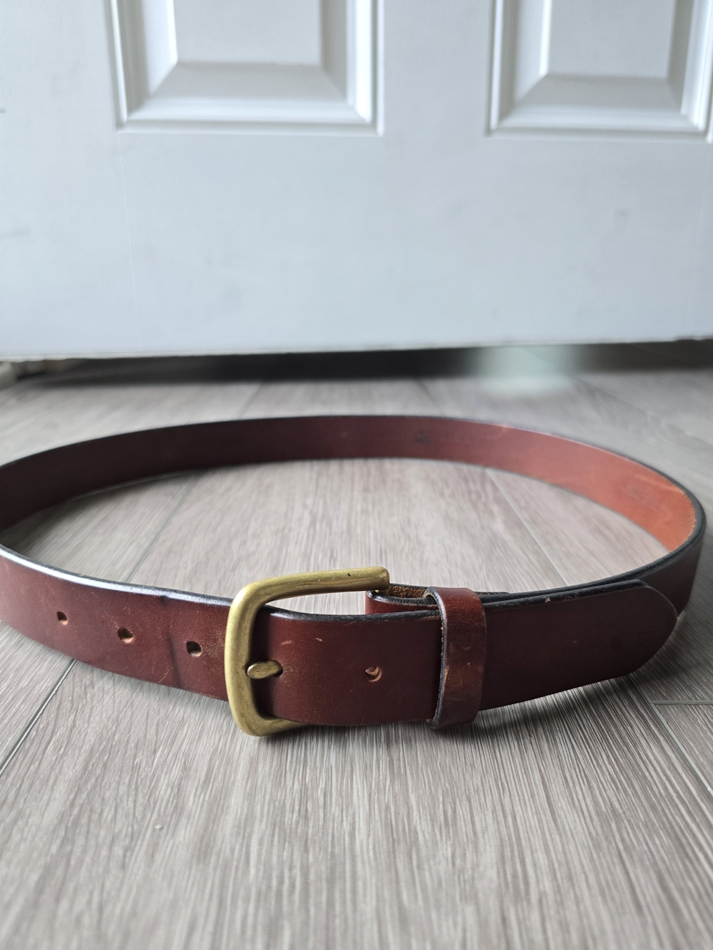 Campaign Thick Leather Belt Solid Brass Buckle Brown English Bridle Style Sz 34